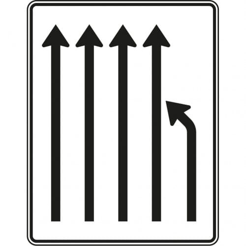 Verkehrszeichen Einengungstafel ohne Gegenverkehr, Einzug rechts und noch 4 Fahrstreifen, VZ 531-13