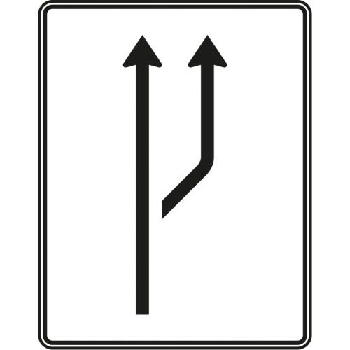 Verkehrszeichen Aufweitungstafel ohne Gegenverkehr, 1-streifig plus Fahrstreifen rechts, VZ 541-20