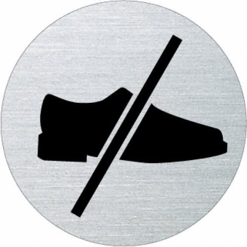 Rundes Piktogramm mit durchgestrichenem Schuh, Symbol für Mit Schuhen betreten verboten