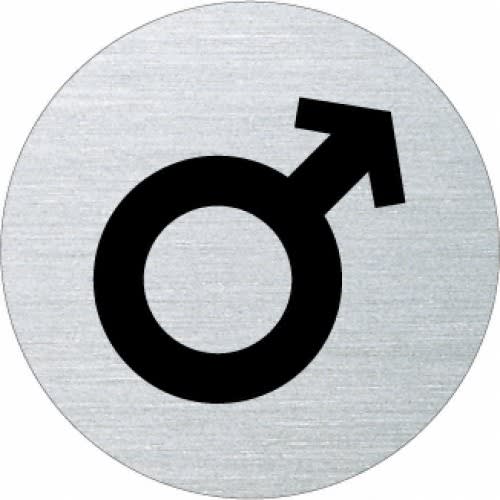 Piktogramm männlich Symbol auf rundem Metallplättchen
