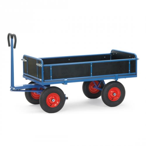 FETRA Handpritschenwagen 6453L mit blauer Metallbordwand und roten Reifen, Tragkraft 420 bis 490 kg