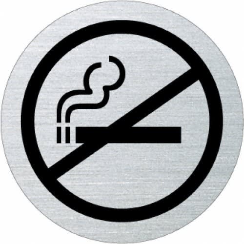 Piktogramm Rauchen verboten rund mit Rand Motiv 1 schwarzes Rauchverbotssymbol auf silbernem Hintergrund