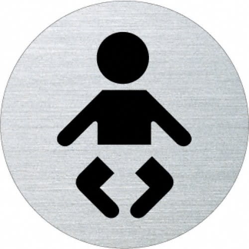 Rundes Piktogramm mit Symbol eines Babys, das einen Wickelraum kennzeichnet