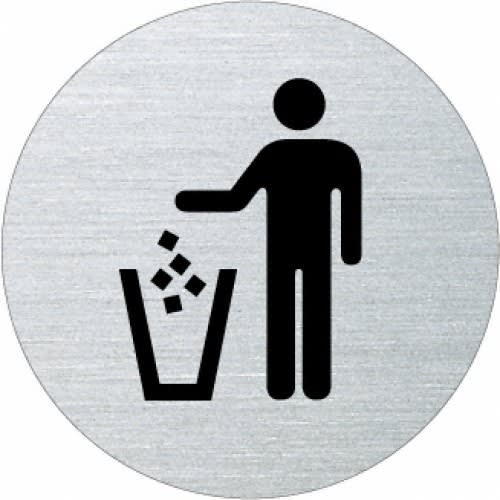 Piktogramm Müllentsorgung Symbol mit Person, die Müll in Abfalleimer wirft