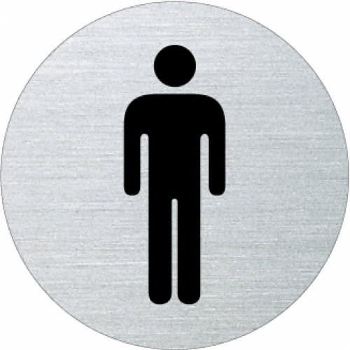 Rundes Piktogramm Herren in Schwarz auf silbernem Hintergrund