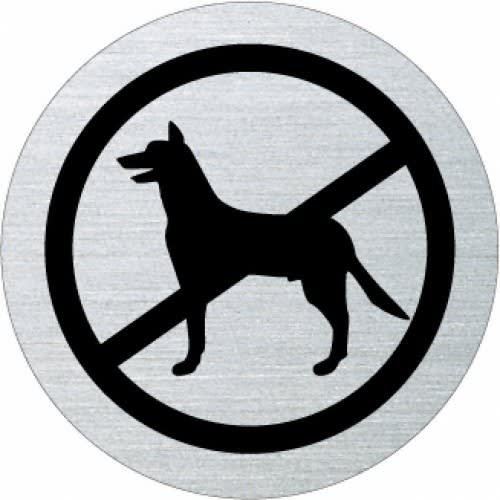 Piktogramm Hunde verboten mit schwarzem Schäferhund-Symbol auf silbernem Hintergrund