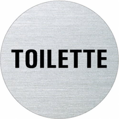 Rundes Textschild mit der Aufschrift Toilette aus gebürstetem Metall