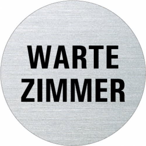 Rundes Textschild mit der Aufschrift Wartezimmer aus gebürstetem Metall