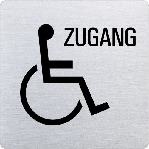 Piktogramm für behindertengerechten Zugang mit Rollstuhlsymbol und Schriftzug Zugang, ecken abgerundet