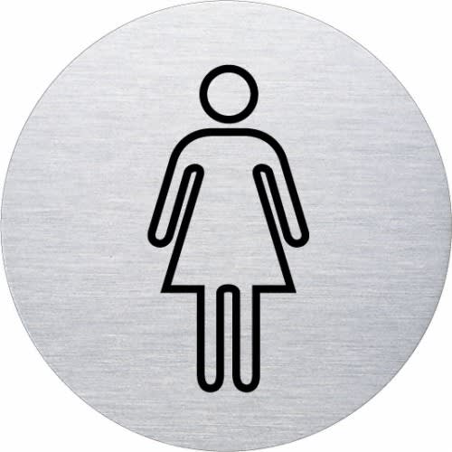 Rundes Piktogramm Damen Motiv 2 in Schwarz auf silbernem Hintergrund