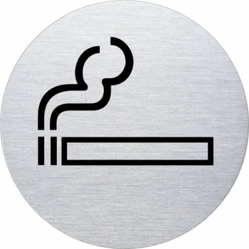Piktogramm Rauchen gestattet Motiv 2 schwarzes Rauchsymbol auf rundem silbernem Hintergrund