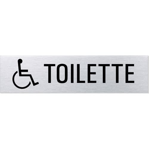 Textschild mit Symbol für behindertengerechte Toilette, rechteckig, mit Rollstuhlsymbol und Schriftzug TOILETTE