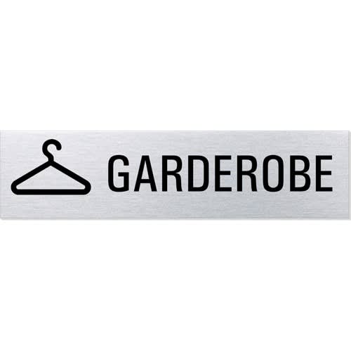 Metallschild mit schwarzem Garderoben-Symbol und Schriftzug Garderobe
