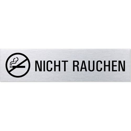 Piktogramm und Textschild mit dem Hinweis Nicht Rauchen und durchgestrichenem Zigarettensymbol