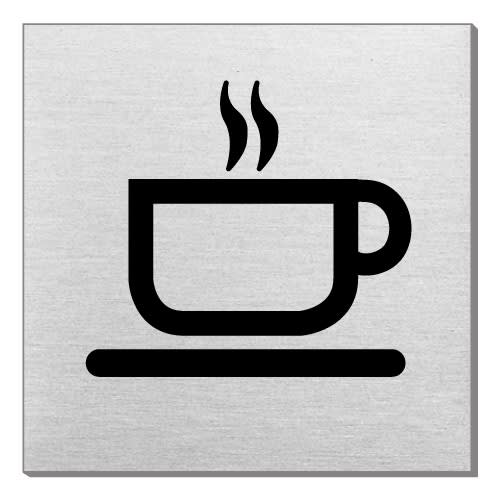 Schwarzes Piktogramm einer dampfenden Kaffeetasse auf quadratischem Hintergrund