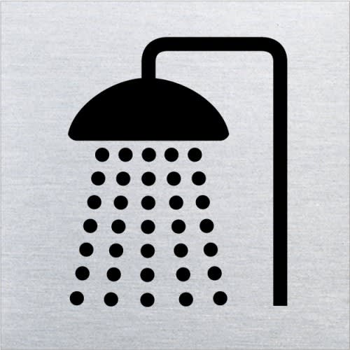 Piktogramm Dusche quadratisch Motiv 2 schwarzes Duschsymbol auf grauem Hintergrund