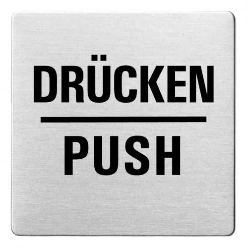 Textschild mit der Aufschrift Drücken und Push, ecken abgerundet