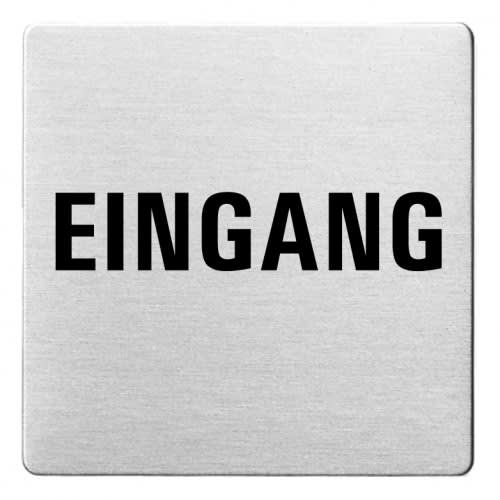 Textschild Eingang aus Metall mit abgerundeten Ecken und schwarzer Schrift