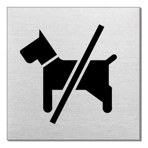 Piktogramm Hunde verboten quadratisch schwarzes Symbol eines durchgestrichenen Hundes auf grauem Hintergrund