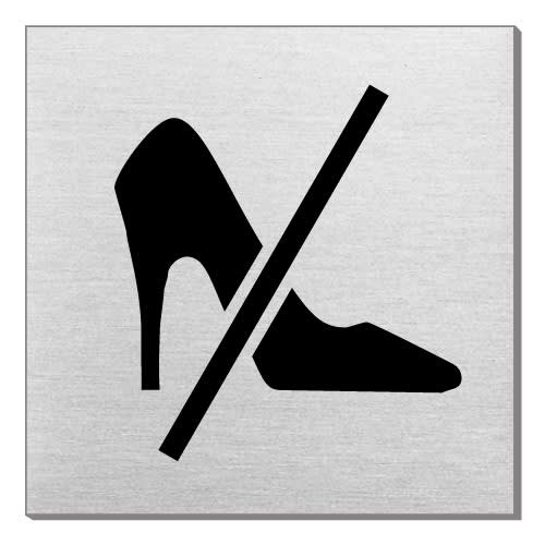 Piktogramm Absatzschuhe verboten quadratisch schwarzes Symbol auf grauem Hintergrund