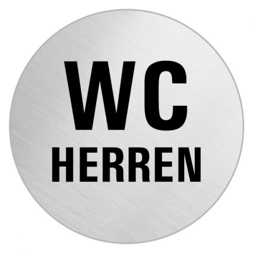 Rundes Textschild mit Aufschrift WC Herren aus gebürstetem Metall