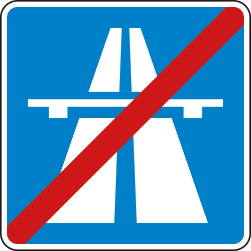 Verkehrszeichen Ende der Autobahn VZ 330.2 blaues Schild mit durchgestrichener Autobahn