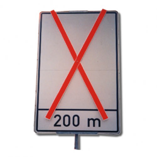 Mobile Auskreuzvorrichtung für Verkehrszeichen Typ I mit rotem Kreuz und 200 m Angabe