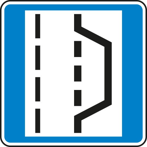 Verkehrszeichen Nothalte- und Pannenbucht VZ 328 mit blauem Hintergrund und weißem Symbol für eine Pannenbucht am Straßenrand