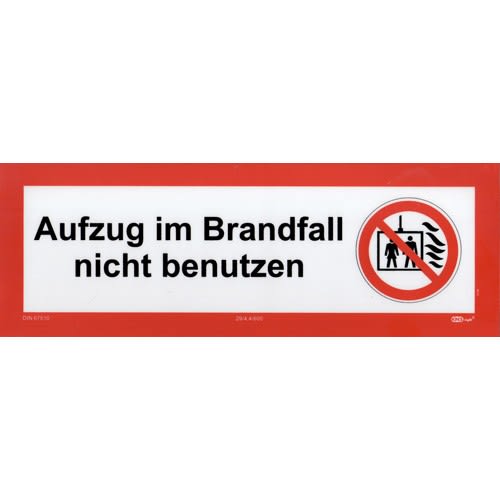 Kombischild Aufzug im Brandfall nicht benutzen nach DIN 4066 mit Warnsymbol