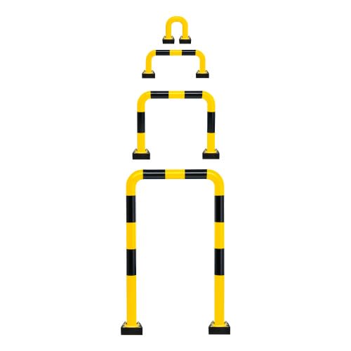 Rammschutzbügel WACHTWERK X® SWING aus Stahl in Stärke S mit Ø 76 mm, gelb-schwarz gestreift