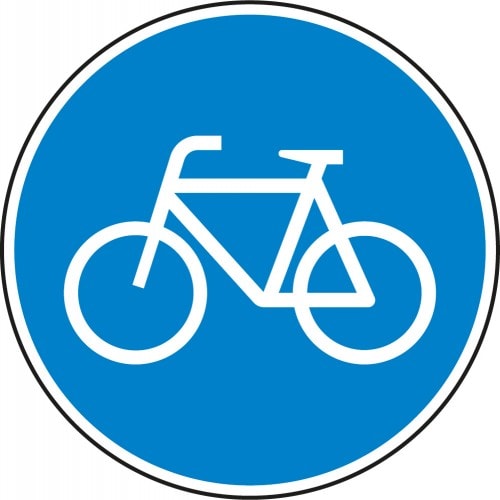 Blaues Verkehrsschild mit weißem Fahrradsymbol, Radweg Zeichen VZ 237