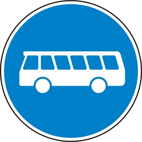 Blaues Verkehrsschild mit weißem Bus-Symbol, Bussonderfahrstreifen VZ 245