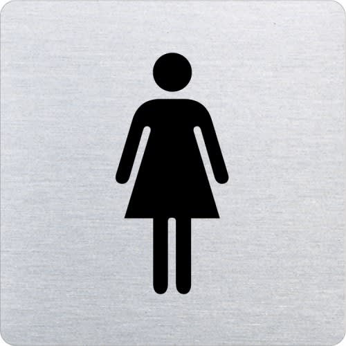 Piktogramm Damen mit abgerundeten Ecken auf metallischem Hintergrund