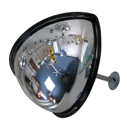 Spiegel für Gabelstapler TRANSPO 180 zur Überprüfung von 3 Richtungen mit schwarzem Rahmen und Wandhalterung
