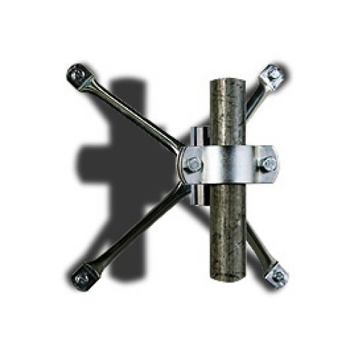 Halterung Typ I mit Kugelgelenk montiert an einem Metallpfosten, geeignet für Wand- und Pfostenmontage