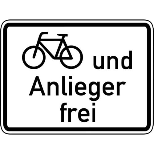 Verkehrsschild Radfahrer und Anlieger frei VZ 1020-12 mit Fahrrad-Symbol und Text