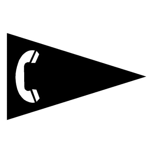 Schwarzes Pfeilzeichen mit weißem Telefon-Symbol