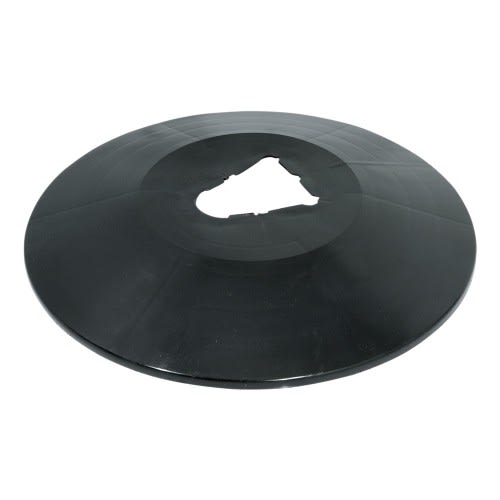 Schwarze Gras-Stopp-Platte aus Kunststoff für Leitpfosten mit dreieckiger Öffnung in der Mitte