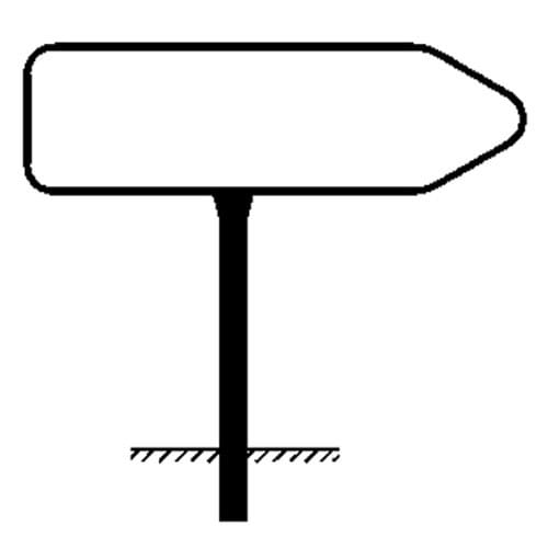 Rohrrahmen Typ 9 aus Metall mit rechteckigem Schild und Pfeilform rechts