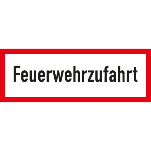 Verkehrsschild Feuerwehrzufahrt mit rotem Rand und schwarzer Schrift