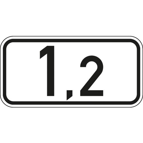 Kilometertafel 150/300 einseitig mit der Zahl 1,2 in schwarz auf weißem Hintergrund