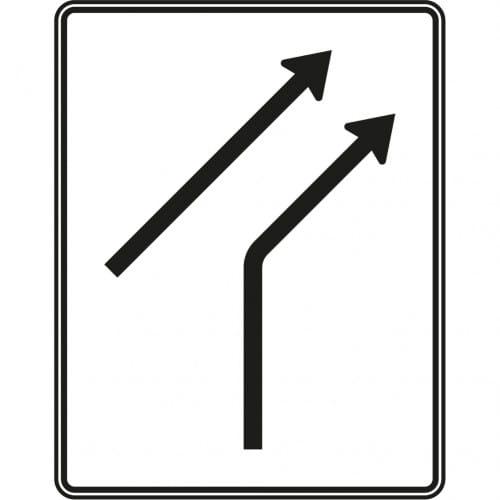 Verkehrszeichen Zusammenführungstafel an einmündender Strecke mit 1-streifig einmündend und 1-streifig durchgehend, Nr. 551-20