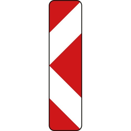 Verkehrsschild Pfeilbake Aufstellung rechts VZ 605-11 mit roten und weißen diagonalen Streifen