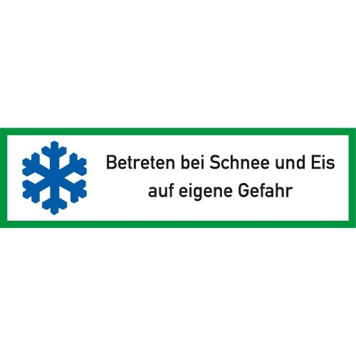 Zusatzschild für Tulpenschild mit Warnhinweis Betreten bei Schnee und Eis auf eigene Gefahr und blauem Schneeflockensymbol
