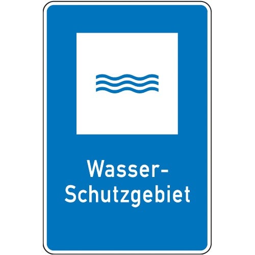 Verkehrsschild Wasser-Schutzgebiet mit blauem Hintergrund und Wellen-Symbol