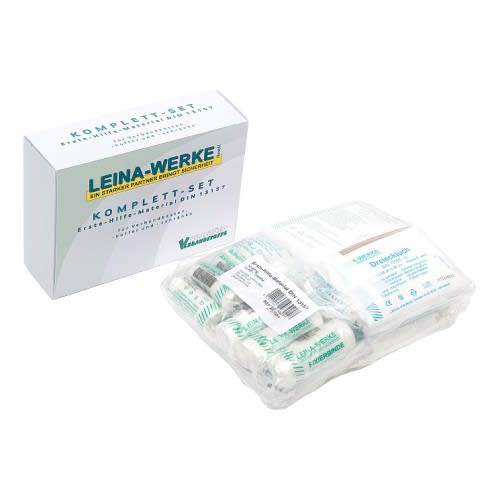 Erste-Hilfe-Material DIN 13157 Komplett-Set von LEINA-WERKE mit Verbandstoffen und Dreiecktuch