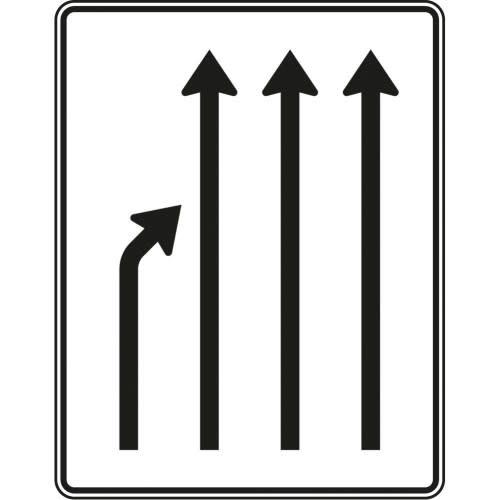 Verkehrszeichen Einengungstafel ohne Gegenverkehr mit Einzug links und drei Fahrstreifen VZ 531-22