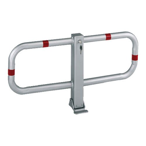 Parkplatzbügel STOPPY I aus Metall mit rotem Reflektorband und Schloss