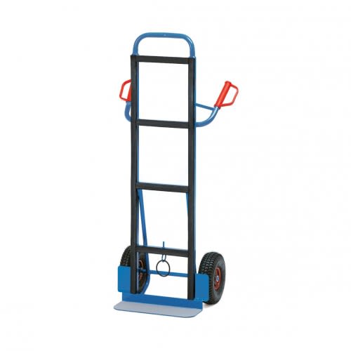 FETRA Gerätekarre 11042 mit Luftbereifung und hohem Gestell, Tragkraft 350 kg, blaue Karre mit roten Griffen