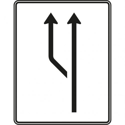 Verkehrszeichen Aufweitungstafel ohne Gegenverkehr, 1-streifig plus Fahrstreifen links, VZ 541-10